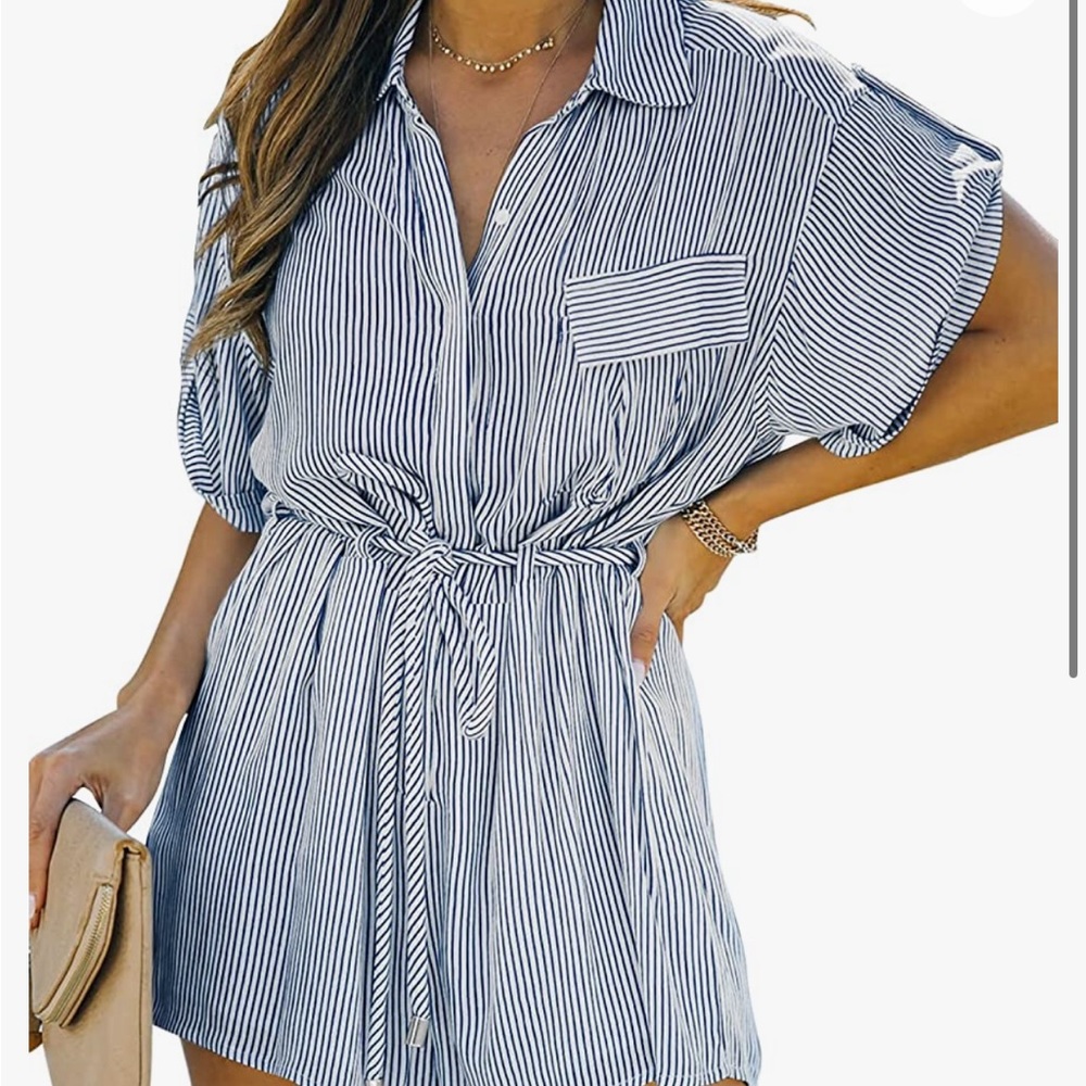 Blue and white romper